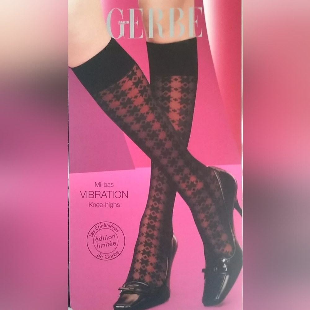 Gerbe Paris Fashion High Knee Vibration Geometric Patterns Socks Black Size SML